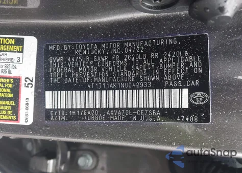 2022 Toyota Camry Se z USA, uszkodzony, nr VIN 4T1T11AK1NU042933